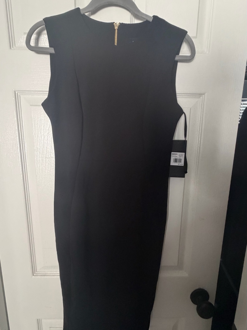 Andrew Marc Black Midi Sheath Dress with Gold Zip